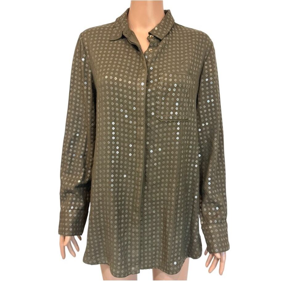 Anthropologie Maeve small Arwa sequin button up shirt blouse TLS2 2764